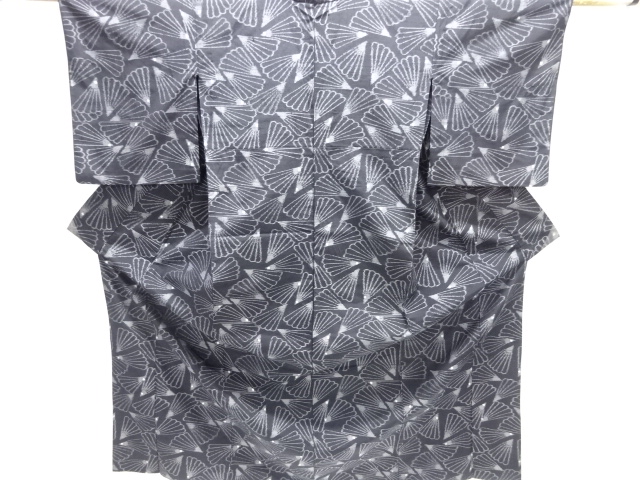 抽象模様織り出し手織り紬単衣着物